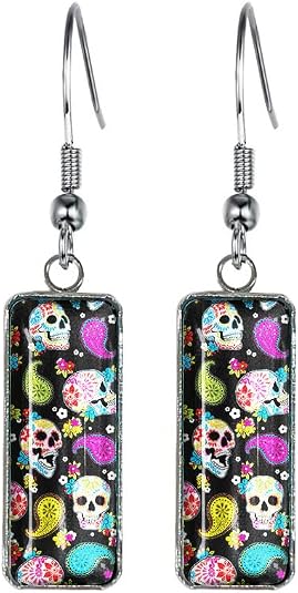 WIRESTER 1 Pair Glass Rectangle Earrings Drop Dangle Earrings Fashion Jewelry Accessories For Women - sugar skull dress