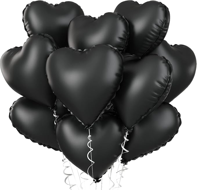 Black Heart Balloons, 10PCS Metallic Foil for Goth Halloween Birthday Party - skull inflatable