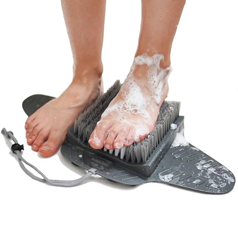 Efforest Shower Foot Scrubber Mat with Pumice Stone - Cleans, Smooths & Removes Dead Skin on Foot Without Bending, Foot Callus Remover with Non-Slip Suction Cups, Foot Scraper for Shower & Bathtub - skull floor mat