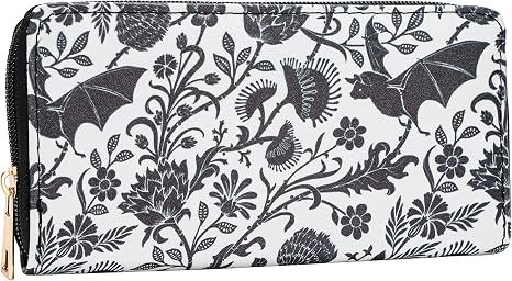 Skull Wallets for Women, Zip Around Goth Wallet Large Capacity Phone Case Long Purse Credit Card Clutch for Women Ladies Girls (Goth Bat) - skull wallet