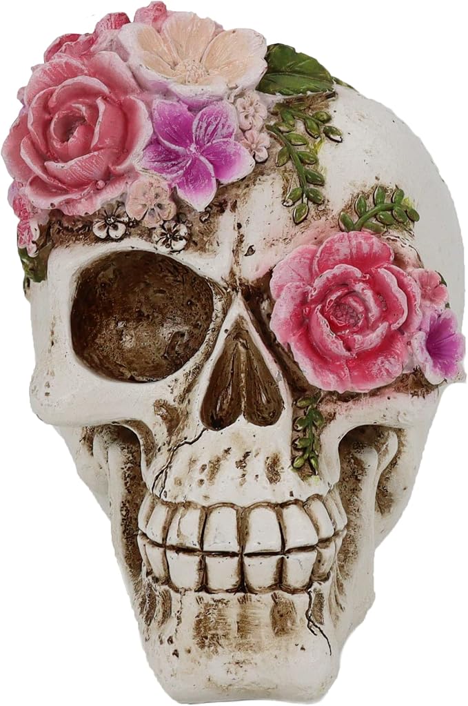 Resin Skull Head Decor Statue, Life Size Skull Halloween Decoration Home Decor Party Decorations,Skull Collectible Figurines,Adult Head Bone Model,Halloween Statue - skull wreath
