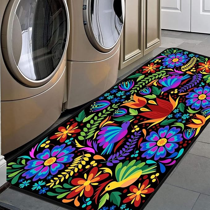 Floral Mexican Birds Doormat Area Rugs Floor Mat for Patio Front Door Entry Garage Kitchen Bathroom 72x24 in - skull floor mat