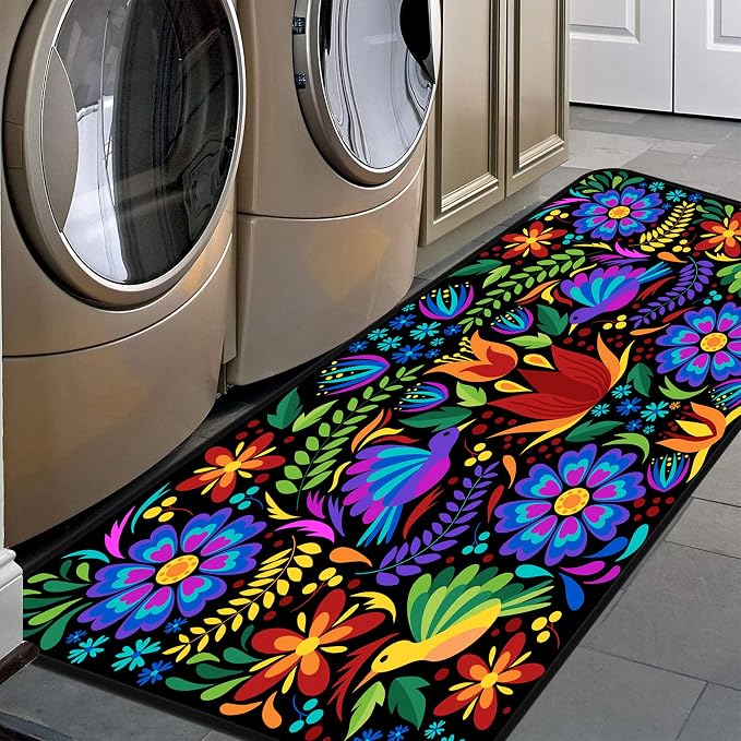 Floral Mexican Birds Kitchen Rugs Indoor Outdoor Non Slip Kitchen Floor Mats Area Rugs Runner Rug Laundry Room Rug 40×20 in