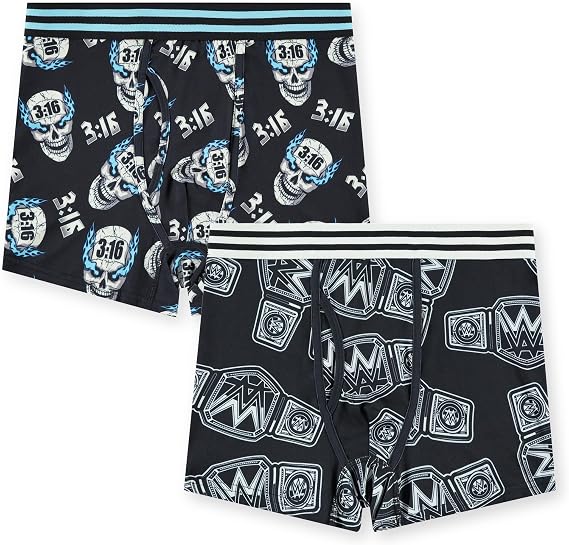WWE Superstars Mens Boxer Briefs - John Cena, Roman Reigns, Undertaker, Rock, Stone Cold, Hulk Hogan - Mens 2 Pack Underwear - skull swimsuit