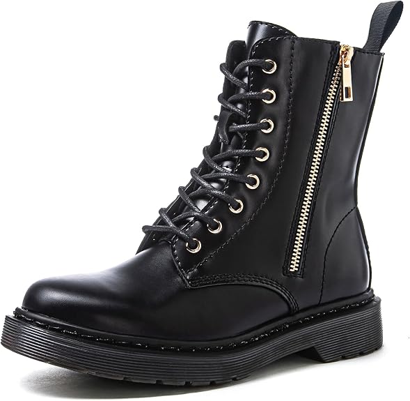 GLOBALWIN Women's Combat Boots Lace Up Boots For Women Ankle Booties For Women Low Heel - sugar skull costume