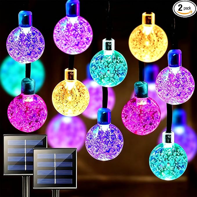 Jedavai Solar String Lights Outdoor 2 Pack 200 Led 80FT Multi-Color Crystal Globe Lights with 8 Lighting Modes, Waterproof Solar Powered Patio Lights for Garden Yard Porch Wedding Party Decoration - string light