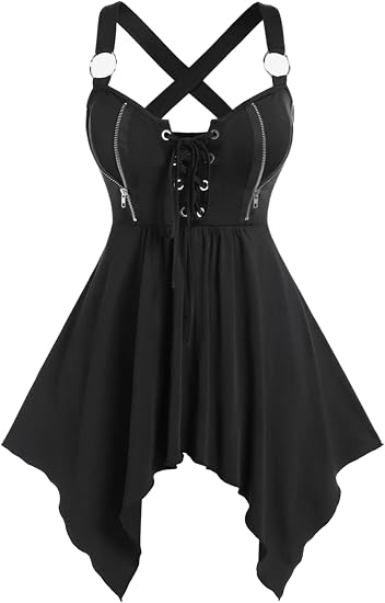 Rosegal Womens Plus Size Lace Up Handkerchief Tank Top - skull tank tops