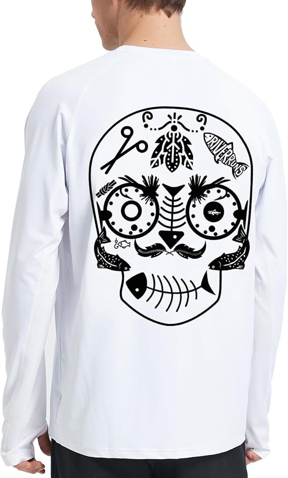Riverruns UPF 50+ Long Sleeve Fishing Shirt for Men - skull tshirt