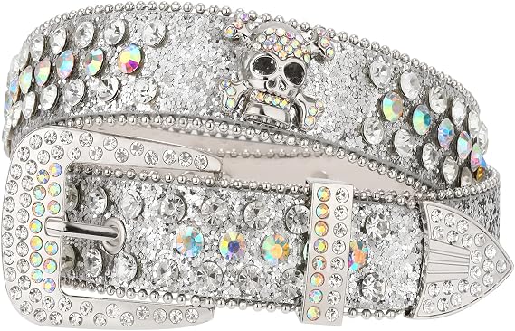 SUOSDEY Skull Rhinestone Sparkly Bling Diamond Sequin Studded Western Cowgirl Cowboy Belt - skull wallet