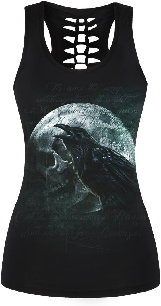 Womens Cut Out Skull Print Workout Yoga Tank Tops Sleeveless Summer T Shirt Vest - skull tshirt