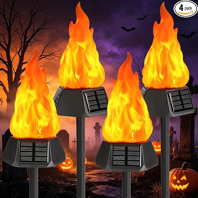 Toodour Solar Halloween Lights Outdoor, 4 Pack Solar Torch Light Waterproof - skull lamp