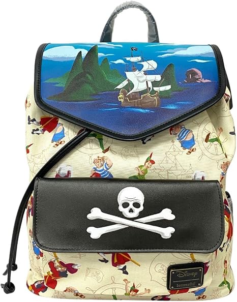 Loungefly Captain Hook Skull Peter Pan Pirate AOP Rucksack Bag - skull backpack