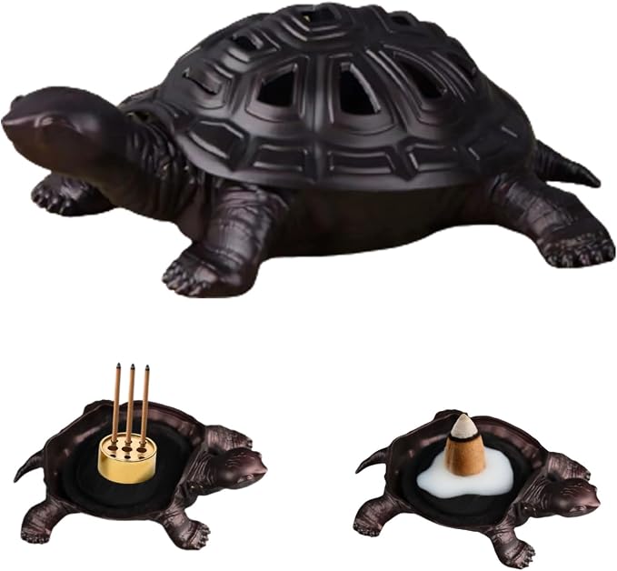 Incense Burner, Incense Holder with Incense Stick Holder, Vintage Censer Metal Turtle Ash Catcher, use for Stick or Coil Incense, Sage Cones and Frankincense - skull incense burner
