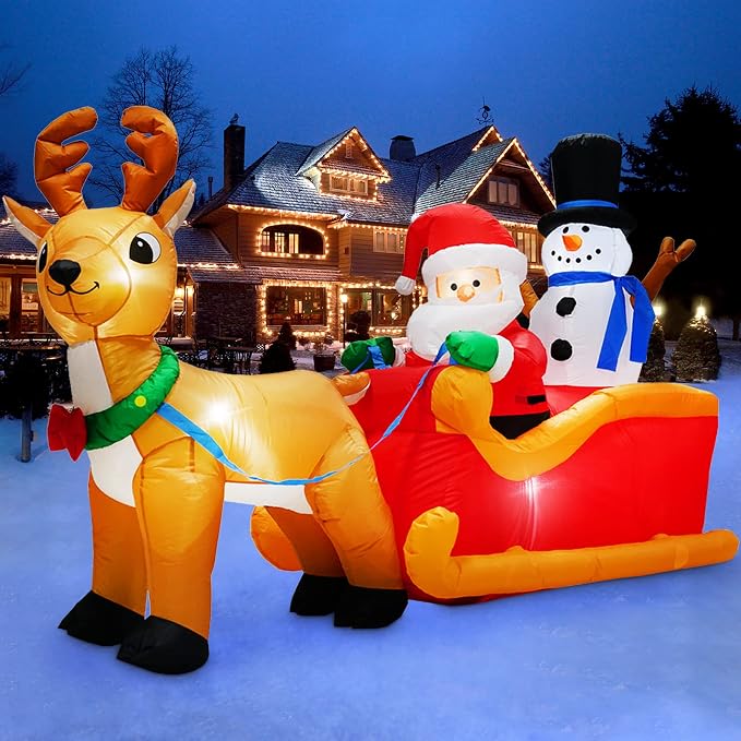 Danxilu 6.6 FT Christmas Inflatable Santa on Sleigh with Snowman Reindeer - skull inflatable