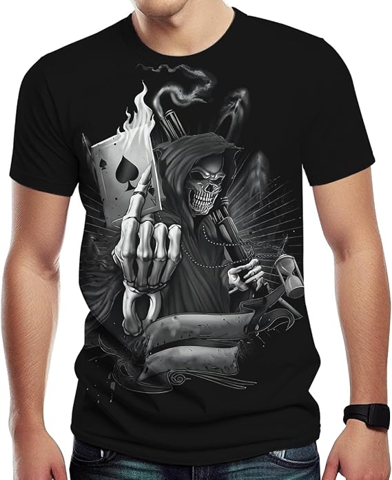 Mens 3D Poker Skull Graphic Tees Casual Short Sleeve T-Shirt Pattern Vintage Funny Casual Shirt - skull tshirt