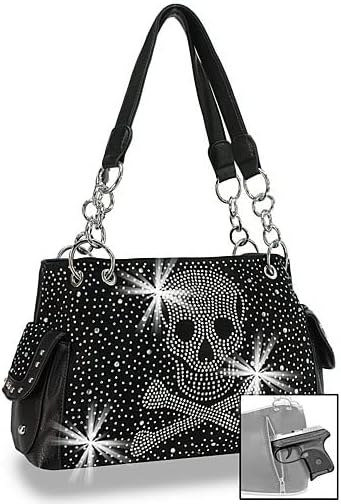 Fab Skull & Bones Design Rhinestone Studded Embroidered Handbag Bag - sugar skull handbags for sale