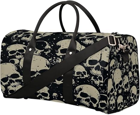 Travel Duffle Bag for Women Men Goth Skeleton Sports Totes Gym Yoga Bag Girls Boys Waterproof Weekender Overnight Bag Vintage Skull Carry-On Bag with Shoulder Strap Workout Bag - skull suitcase