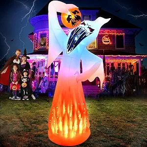 10 FT Halloween Inflatables Ghost with Pumpkin Decoration, Built in Flame Rotation LEDs Huge Halloween Inflatable Large Spooky Blow Ups Halloween, Party, Indoor, Outdoor, Garden, Yard Lawn - skull inflatable