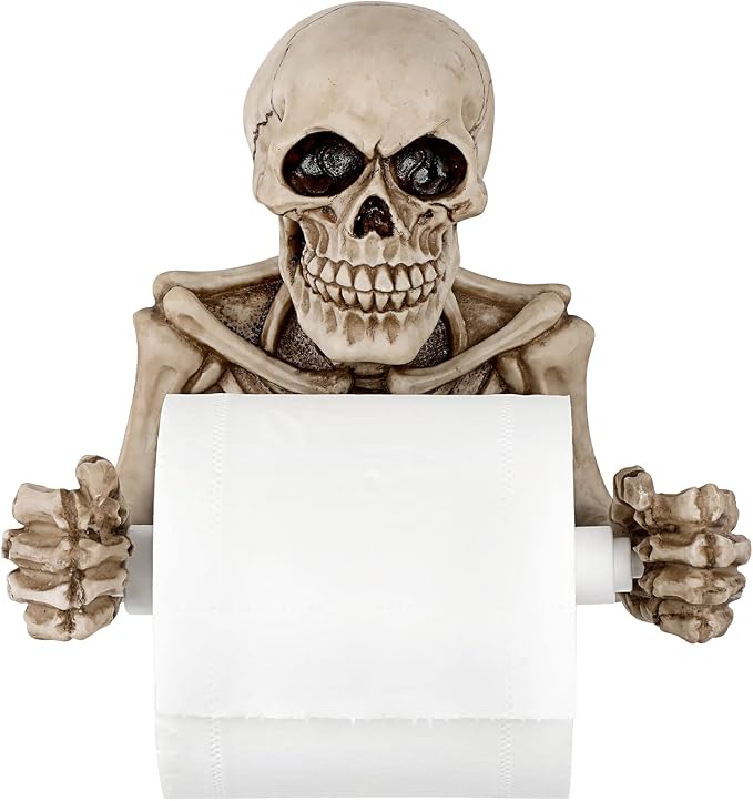 Sumnacon Skull Toilet Paper Holder, Resin Wall Mount Toilet Paper Roll Holder- Evil Skeleton Toilet Paper Holder Dispenser Wall Decoration for Halloween, Gothic, Ghost Festival - skull toilet mat