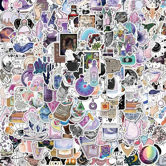 300 Witchy Stickers - Boho Witch Aesthetic, Potion Bottle, Apothecary, Magic Stickers for Water Bottle, Laptop, Scrapbooking - Perfect Gifts for Girls, Kids, Teens - skull sticker