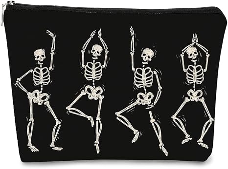 Halloween Bag - Humorous Human Skeletons Skull Gothic Makeup Bag, Funny Skeleton Cosmetic Bag Gift for Skull Lovers, Teen Girls, Women, Man - skull suitcase