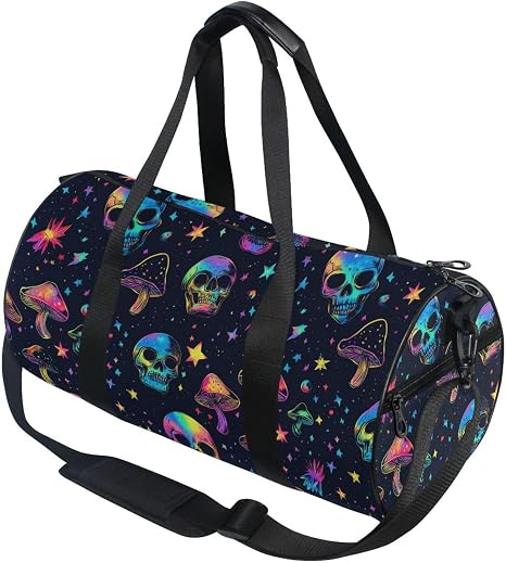Duffle Bag Lightweight with Inner Pocket Travel Duffed Tote Bag Lightweight Weekender Bag, Colorful Skull Mushroom Duffle Print Bag for Gym Yoga Sport - skull suitcase