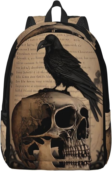 Edgar Allan Poe The Raven Skull Backpack with Adjustable Straps, Suitable for Travel Picnics Activities - skull backpack