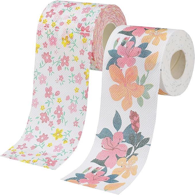 Alipis Floral Print Toilet Paper Rolls Printed Toilet Tissue 2 Rolls Decorative Flower Pattern Tissue for Home Office Travel Party Compatible with Most Roll Dispensers - skull toilet paper