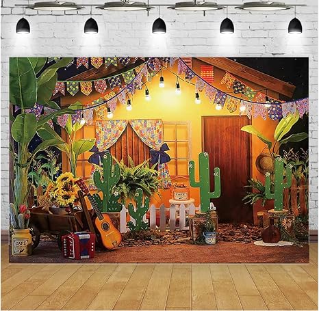 Photography Backgrounds Mexican Carnival Houses Outdoor Flowers Cactus Guitar Flag Children's Birthday Party Portrait Decoration Backdrop Vinyl (7ft×5ft) - skull sticker