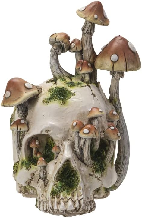 Pacific Giftware Skull with Mushrooms Figurine, 8.27-inch Width, Resin, Home Décor, Tabletop Décor, Halloween - skull figurine