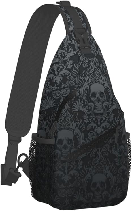 MEDTOGS Skull Sling Bag,Victorian Gothic Sling Backpack Black Crossbody Bag Men Casual Shoulder Daypack for Women Men Lightweight Travel Hiking Gym - sugar skull handbags for sale