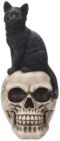 Pacific Giftware Black Cat on Skull Figurine, 9.57-Inch Height, Multicolor - skull figurine