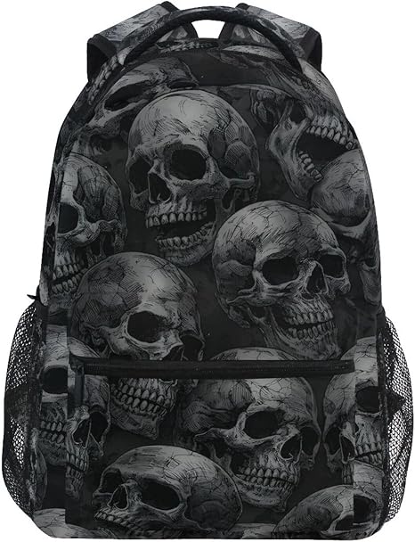 JIPONI Scary Skulls Backpack For Girls Boys, Student School Bag Bookbag Travel Laptop Backpack Purse Daypack - skull backpack