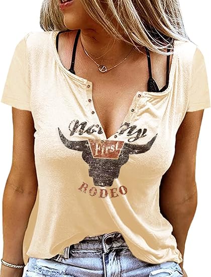 Let 'er Rip Cowboy T-Shirt Tee Women Casual Country Music Short Sleeve Tees Tops - skull tshirt