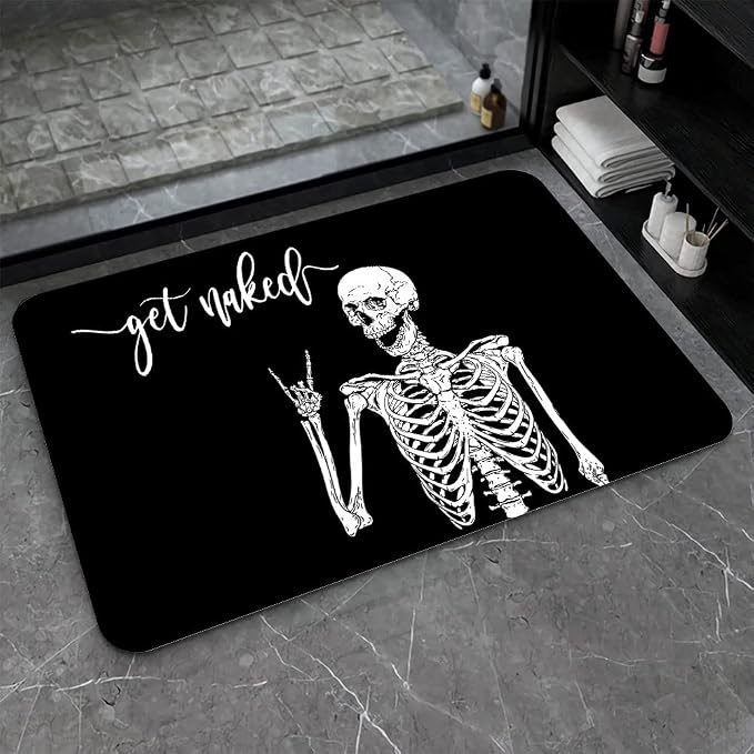 Black Funny Skull Non-Slip Volume Super Absorbent Fast Drying for Bathroom Kitchen Door mat,Eco-Friendly Easy to Clean 16″ x 24″