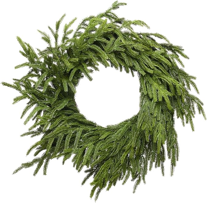 Somikis 24 Inch Christmas Wreaths for Front Door Real Touch Norfolk Pine Wreath for Winter Indoor&Outdoor Porch Windows Wall Home Decor, Realistic Wreath for All Seasons - skull wreath