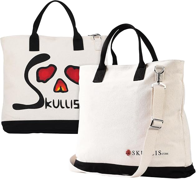 Skullis Gem Skull Canvas Bag, Red Jasper Carved Crystal Skull, Chic & of Huge Capacity, for Both Women & Men - Leisure Handbag/Portable/Single Shoulder/Crossbody - sugar skull handbags for sale