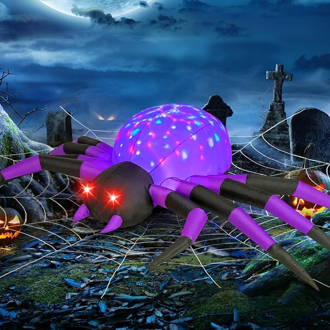 COMIN 9FT Halloween Inflatables Decorations Purple Spider Yard LEDs Decor - skull inflatable