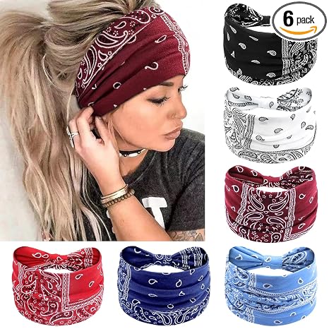 Awumbuk Wide Headbands for Women Knotted No Slip Head Bands Soft Turban Headband Hair Accessories Boho African Solid Color Head Wraps for Women Yoga Workout (Multi-colored-1) - skull headband
