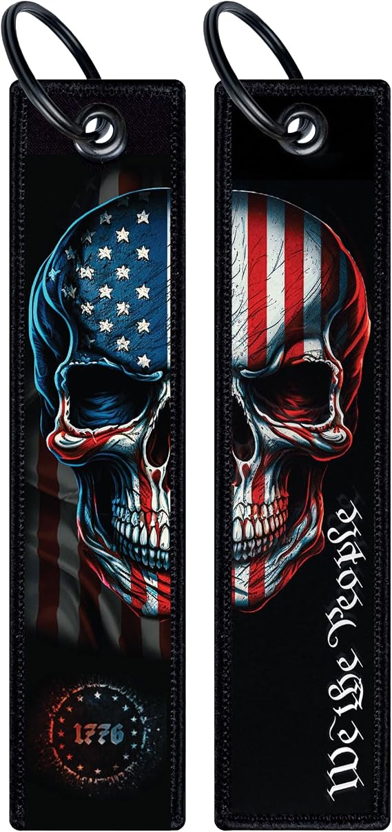 Patriotic Jet Tag Key Tag for attachment to keys, bags, Luggage and more. Made of Nylon Set of 2 - skull suitcase