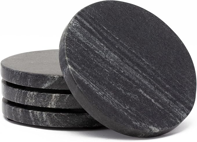 Thirstystone Natural Black Marble Round Coasters, 4 Pack - skull coaster