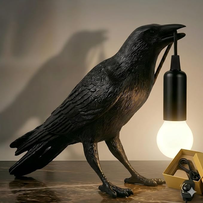 OVANUS Crow Lamp Gothic Decor, Raven Table Night Light with Adjustab - skull lamp