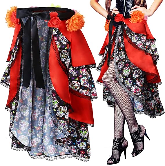 Xtinmee Day of the Dead Dress for Women Tie on Bustle Skirt Costume - sugar skull costume