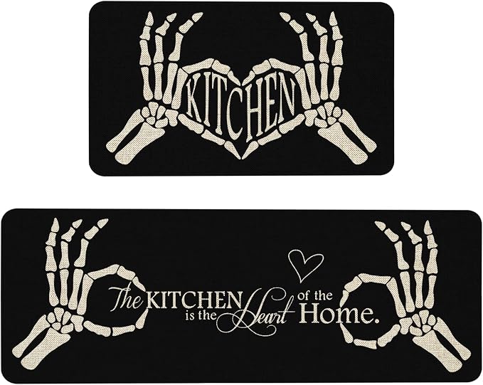 Kitchen Rugs and Mats Set of 2,Floor Mats for Home Kitchen Decor Mat - skull toilet mat