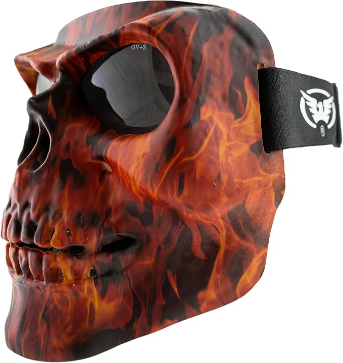 Global Vision Skull Mask Motorcycle Full Face Coverage Riding Goggles Matte Flame w/Smoke Lenses - skull helmet