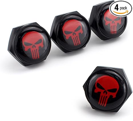 Pack-4 License Plate Screws Fastener Kit, Red Skull Aluminum Alloy Car Anti Theft Screw Caps, License Plate Frame Decorative Screws Bolts for Car Truck Motorcycle SUV (Black) - skull plate