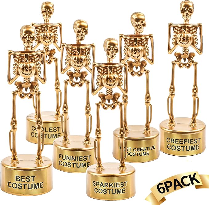 FOIMAS Halloween Best Costume Skeleton Trophy,6 Pack Halloween Skull Costume Contest Awards Gold Bones Game Prize for Kids Adult Halloween Costume Event Trophy School Classroom - sugar skull costume