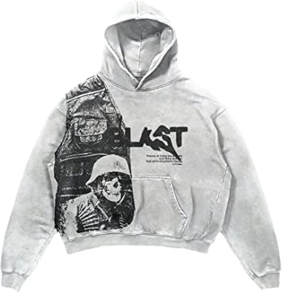 Obenie Retro Y2K Hoodie Gothic Casual Alphabet Blast Print Pattern Skull Fashion Hoodie Men Harajuku Men Clothing - skull hoodie