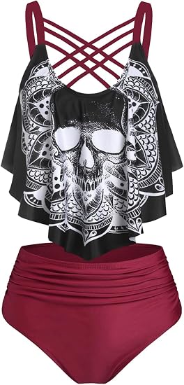 DRESSFO Gothic Skull Tankini Bikini Set