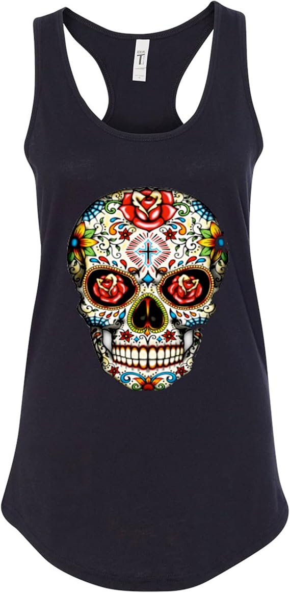 Sugar Skull Rosses Eyes Graphic Womens Tank Top - skull tank tops